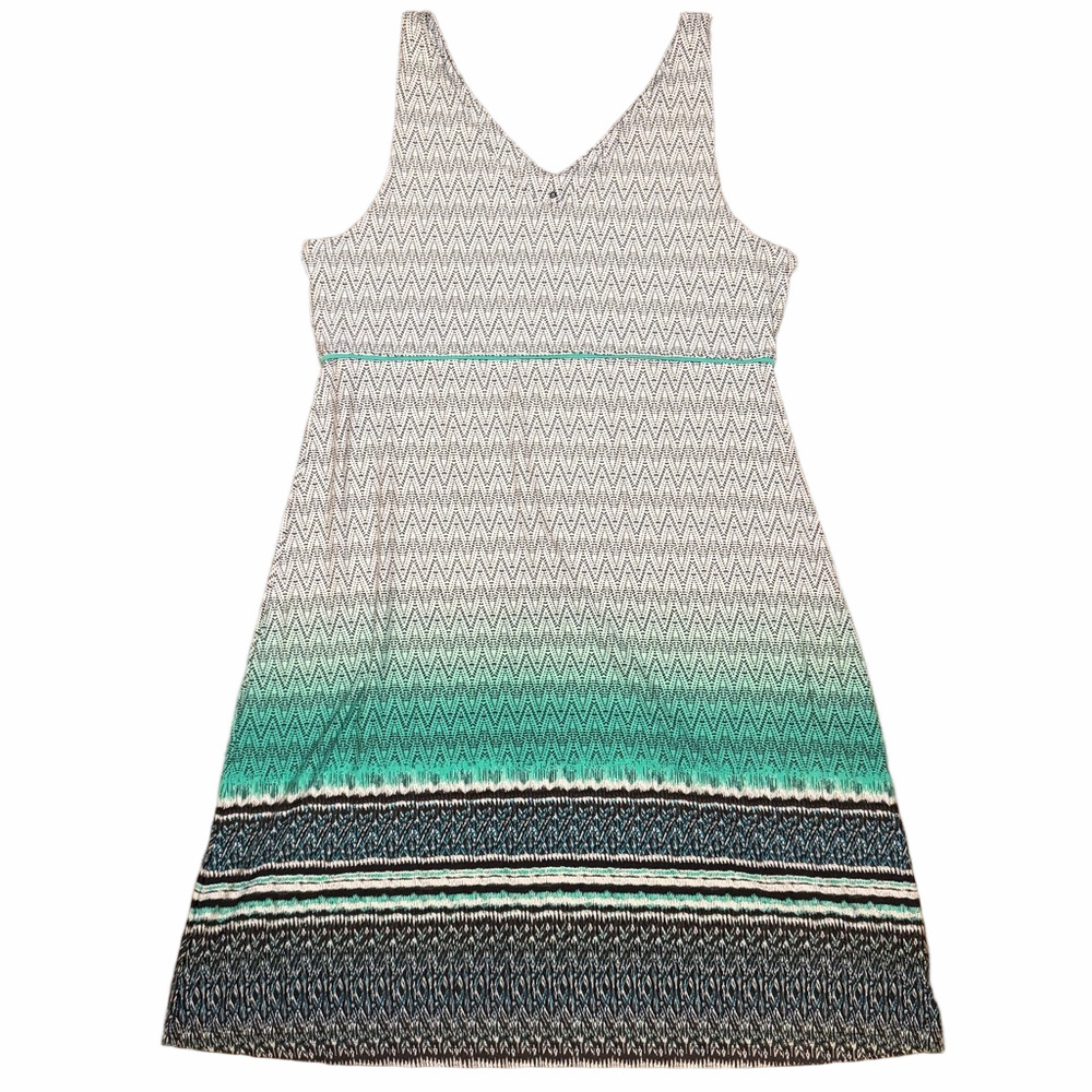 Athleta Teal and Black Chevron Midi Soft and Stretchy Dress